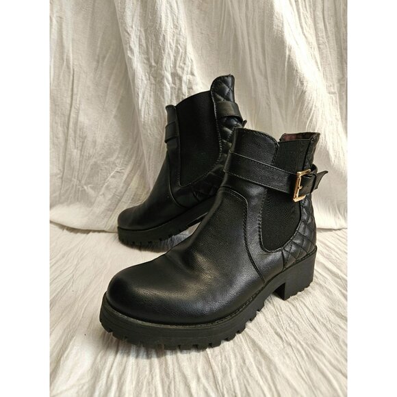 Joe Boxer Womens Pull On Chunky Ankle Boots Black Sz 9 Vegan Pleather - Picture 2 of 8